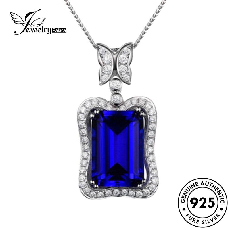 Jewelrypalace Wanita Original Kalung Safir Kotak925 Perak Berlian Fashion N651