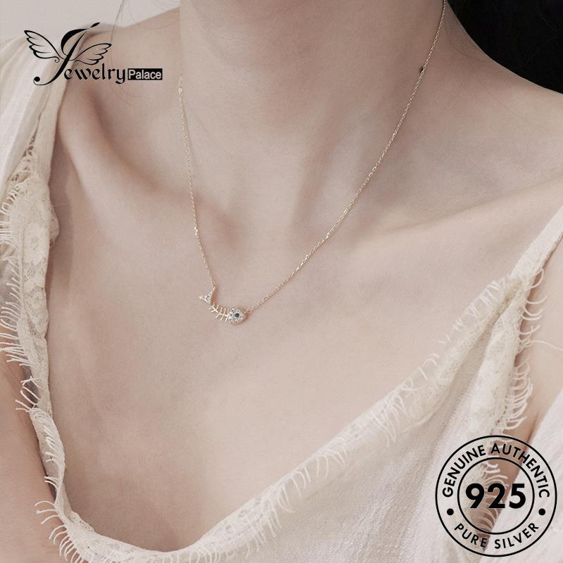 Jewelrypalace Moissanite Asli Fashion925 Wanita Perak Tulang Ikan Kalung Emas Berlian N532