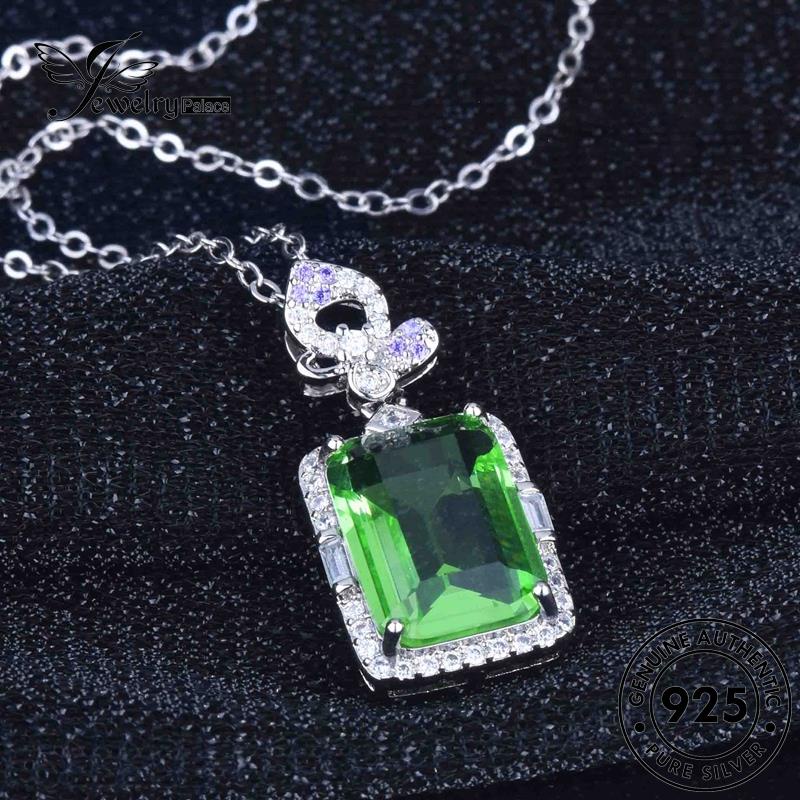 Jewelrypalace925 Kalung Perak Wanita Square Diamond Emerald Asli Klasik N1128