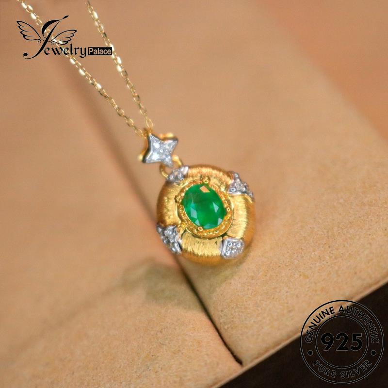 Jewelrypalace Perak Asli Wanita Lingkaran Emerald Kalung Kreatif925 N1108