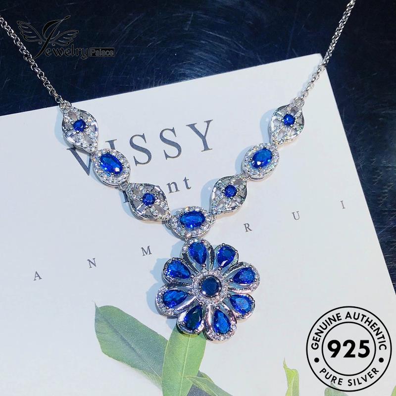 Jewelrypalace Sapphire Asli Perak Bunga Matahari Kreatif925 Kalung Wanita N1193