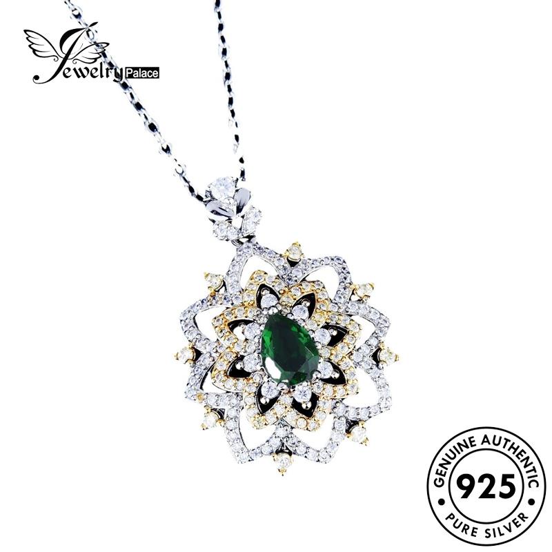 Jewelrypalace925 Kalung Emerald Hollow Asli Motif Perak Wanita N1195