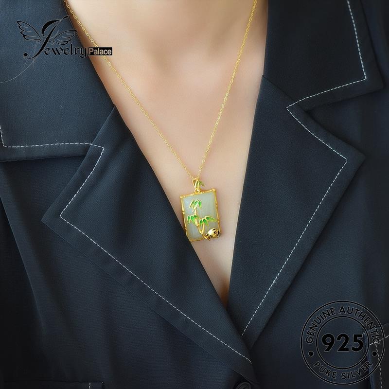 Jewelrypalace925 Bambu Wanita Vintage Kalung Giok Asli Daun Silver N1229