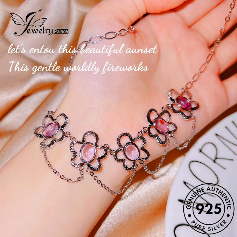 Jewelrypalace Berlian Lucu Perak925 Asli Pink Kristal Wanita Kalung Bunga N1302