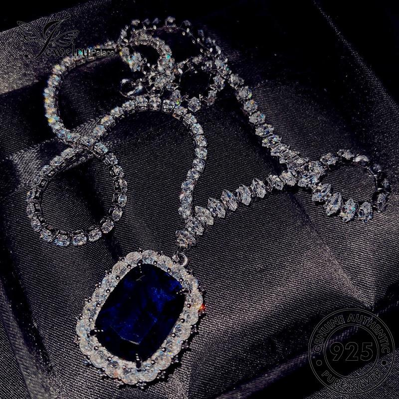 Jewelrypalace Square Safir Perak Kreatif Berlian Asli Kalung Wanita925 N1305