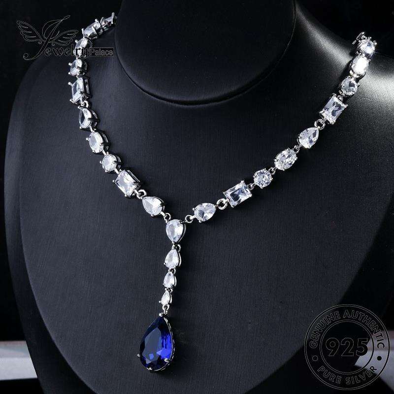 Jewelrypalace925 Wanita Kalung Safir Silver Asli Mewah N1316