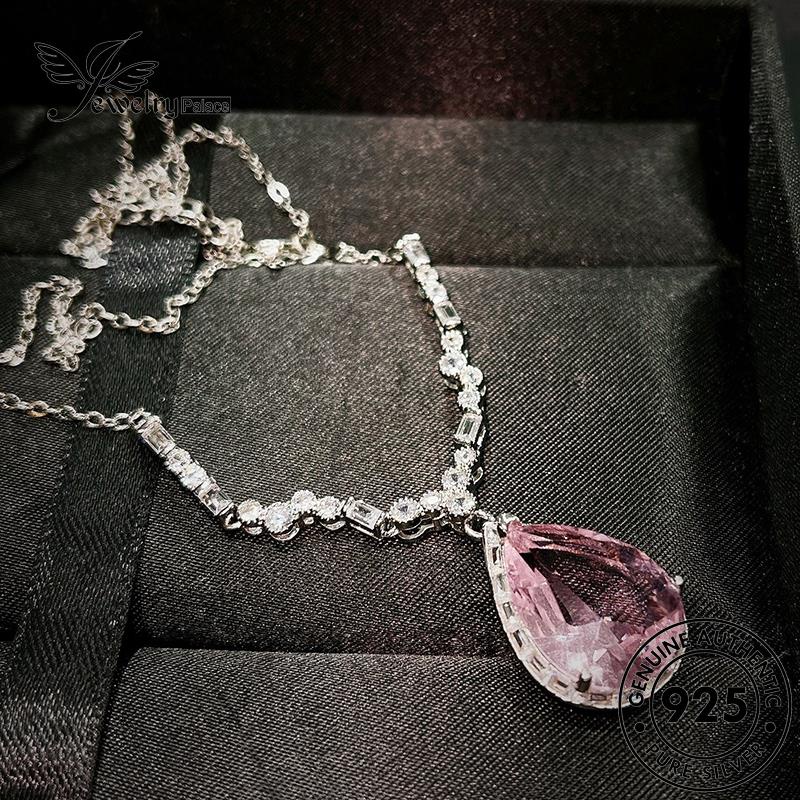 Jewelrypalace Berlian Kristal Tetes Perak Asli Mewah Pink925 Kalung Wanita N1329