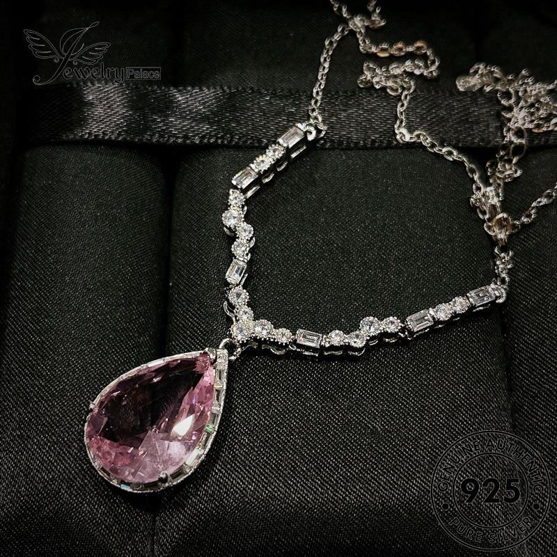 Jewelrypalace Berlian Kristal Tetes Perak Asli Mewah Pink925 Kalung Wanita N1329