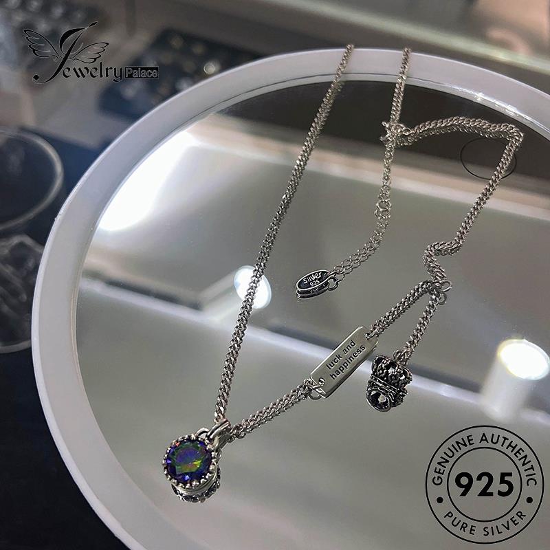 Perhiasantempat Wanita Kalung Perak Zamrud Persegi Asli925 Sign Retro N1394