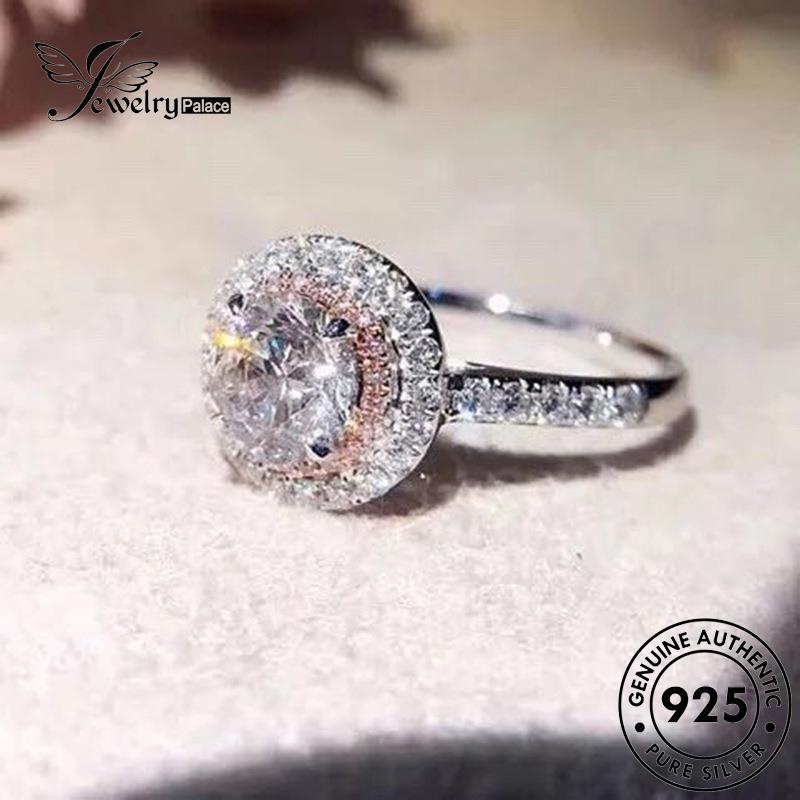 JEWELRYPALACE Moissanite Perhiasan Diamond korea Aksesori Asli Fashion Silver Silver Murni Perak Cincin Round Sterling Wanita Nikah Kawin 925 Original R253