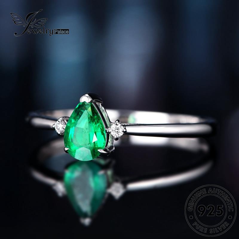 JEWELRYPALACE Asli Emerald Murni Sterling Perhiasan Kawin Aksesori 925 Retro Drop korea Silver Original Nikah Perak Shape Wanita Silver Cincin R319