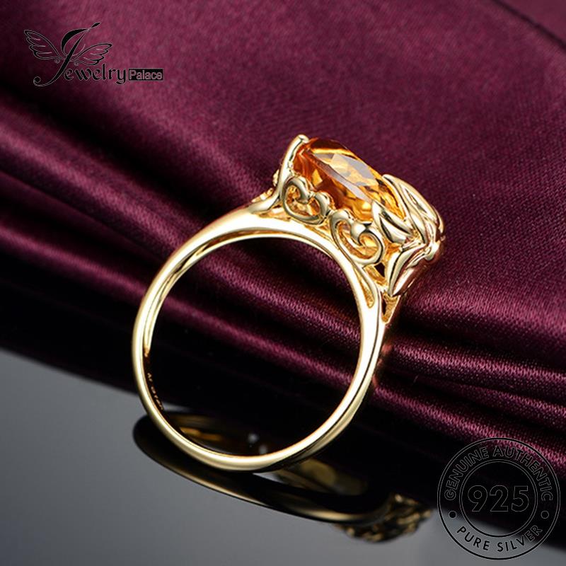 JEWELRYPALACE Aksesori Wanita Cincin Murni Oval Nikah Asli Gold Silver Citrine 925 Silver Original Sterling Kawin Perhiasan Perak korea Personality R201