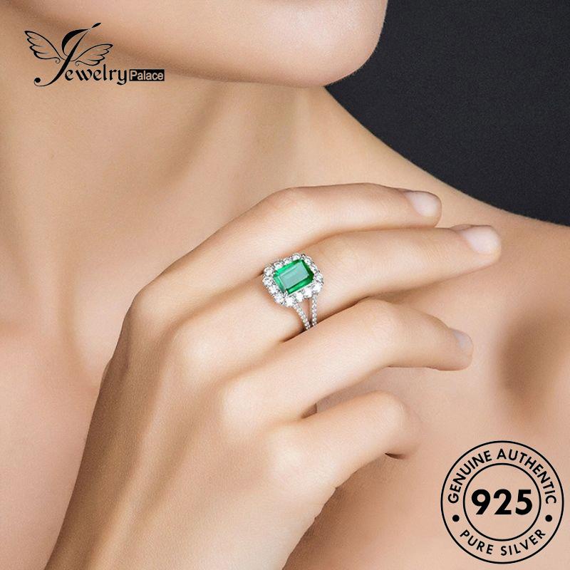 Jewelrypalace Asli Kotak925 Wanita Cincin Perak Klasik Zamrud R468