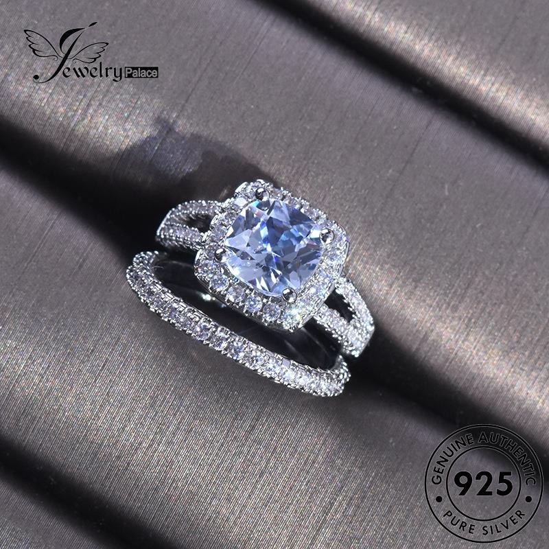 JEWELRYPALACE Square Aksesori Perhiasan korea Nikah Couple Cincin Moissanite Perak Personality Asli Silver Murni Original Silver Kawin Diamond 925 Sterling Pasangan R502