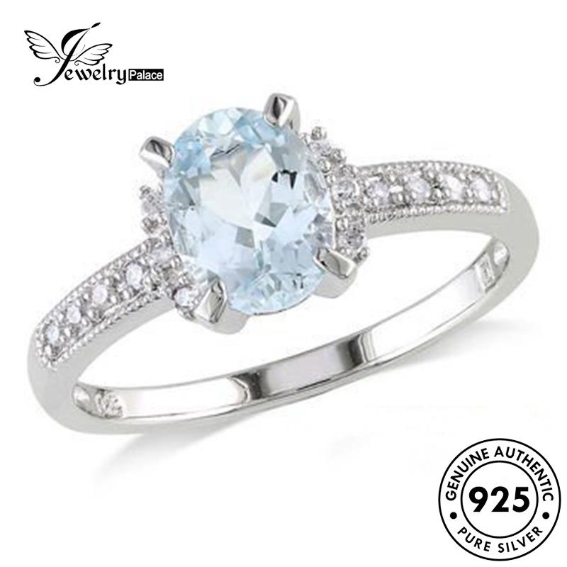 JEWELRYPALACE Silver Sterling Aksesori Asli Oval Perak Kawin Murni Perhiasan Simple Aquamarine Original Wanita korea Nikah 925 Cincin Silver R562