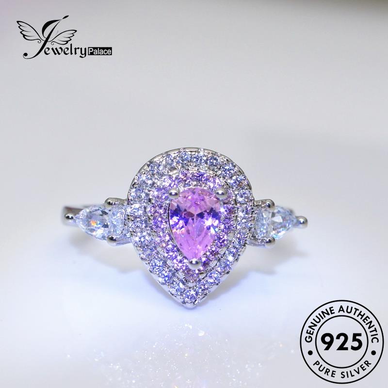 JEWELRYPALACE Silver Nikah Asli Kawin Crystal Pink Original Cincin korea Teardrop Perak Aksesori Classic Wanita Silver 925 Diamond Sterling Perhiasan Murni R615
