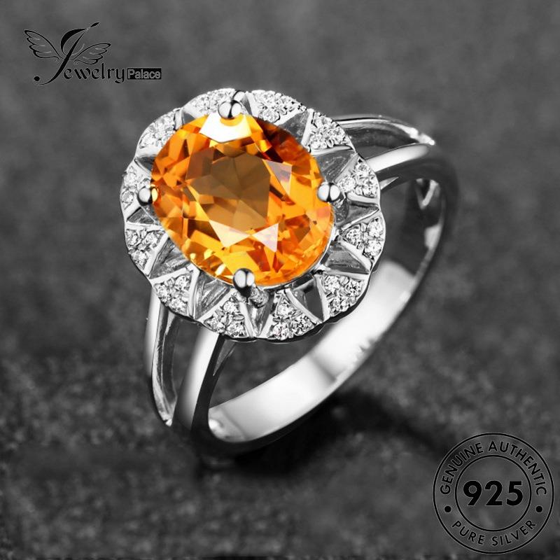 JEWELRYPALACE Asli Cincin Luxury Nikah Silver Aksesori Perhiasan Perak Murni Original Citrine Wanita Gold Kawin Oval korea 925 Silver Sterling R654