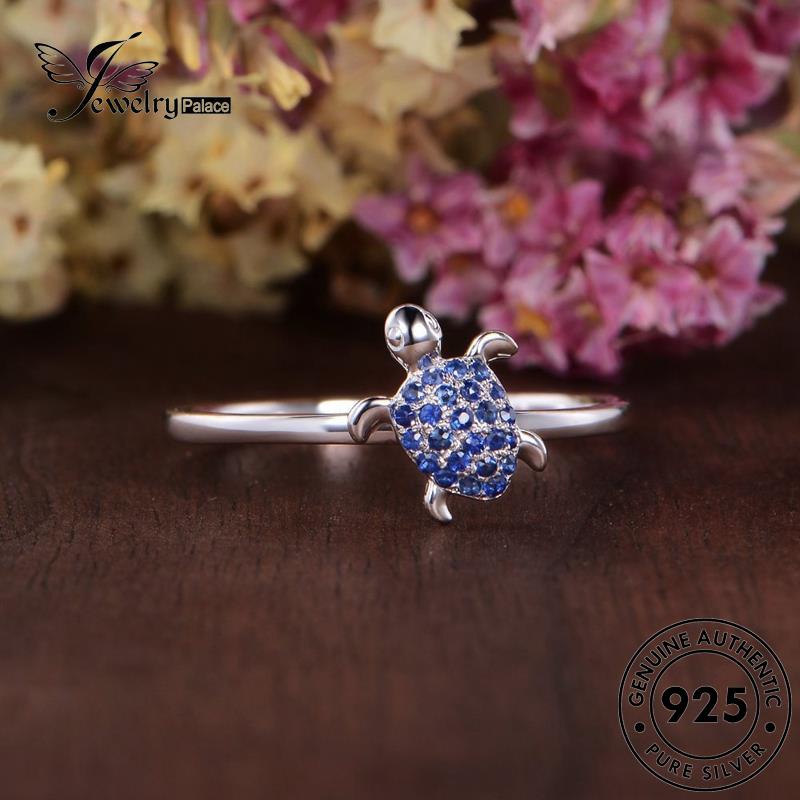 JEWELRYPALACE Silver Silver Original Murni Perak Sapphire Asli Nikah korea Kawin Turtle Sterling Creative 925 Cincin Wanita Perhiasan Aksesori R851