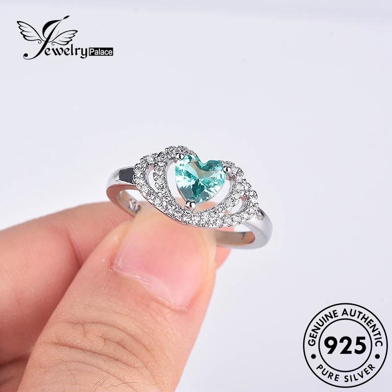 JEWELRYPALACE Wanita Silver Emerald Asli Perhiasan Cincin 925 Original Perak Love Murni Silver Kawin Aksesori Fashion korea Sterling Nikah R1007