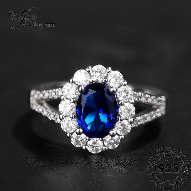 JEWELRYPALACE Asli Murni Silver Perak Original Kawin Nikah Silver Sterling 925 korea Sapphire Perhiasan Oval Cincin Wanita Aksesori Fashion R1049