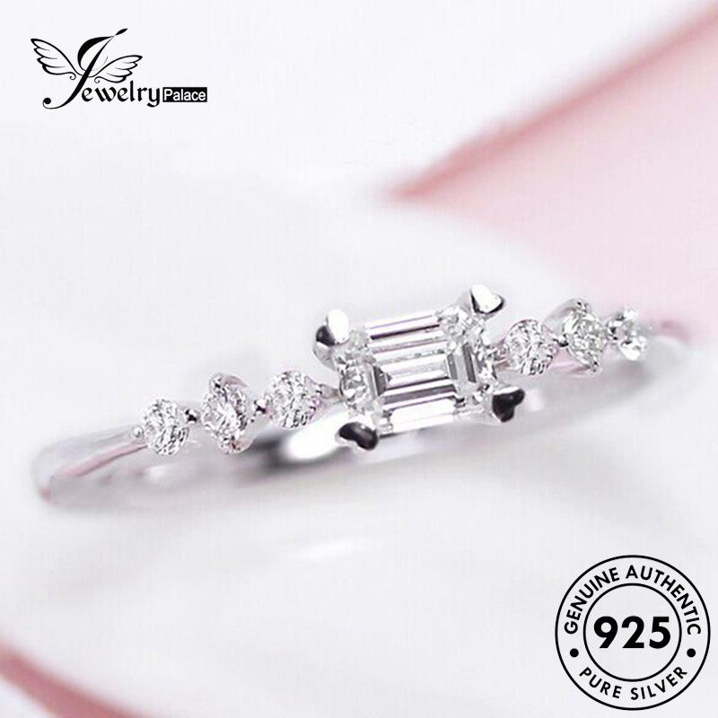 JEWELRYPALACE Original Cincin Simple Perhiasan Wanita Sterling Small Aksesori Murni Perak 925 Diamond korea Asli Silver Moissanite Nikah Square Silver Kawin R934