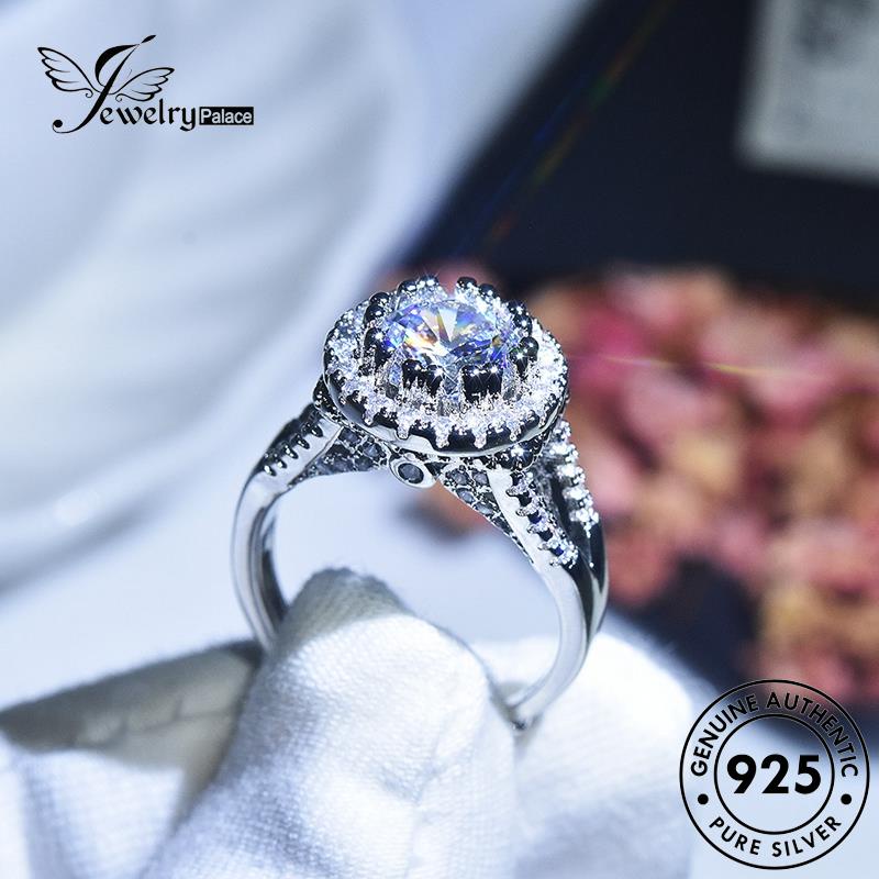 JEWELRYPALACE Diamond Original Sterling Personality korea Round Murni Silver Aksesori Perhiasan Perak Moissanite Kawin Nikah Cincin Asli 925 Wanita Silver R982