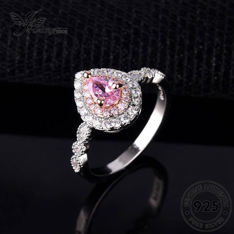 JEWELRYPALACE Original Teardrop Perhiasan 925 Nikah Silver Diamond Asli Kawin korea Classic Wanita Aksesori Perak Crystal Cincin Pink Silver Sterling Murni R1317