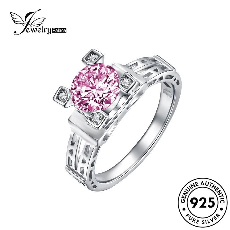 JEWELRYPALACE Perhiasan Silver Kawin Pink Cincin Crystal Wanita Original Tower Diamond Sterling Creative Nikah korea 925 Perak Silver Murni Asli Aksesori R1352