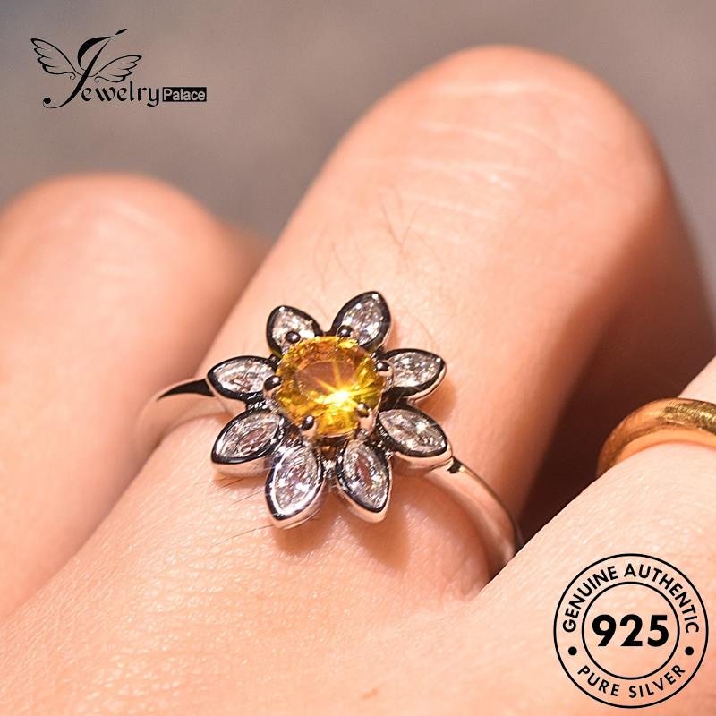 JEWELRYPALACE Asli 925 Perak Flowers Silver Kawin Silver Wanita Simple Original Sterling korea Citrine Aksesori Nikah Murni Cincin Perhiasan R1662