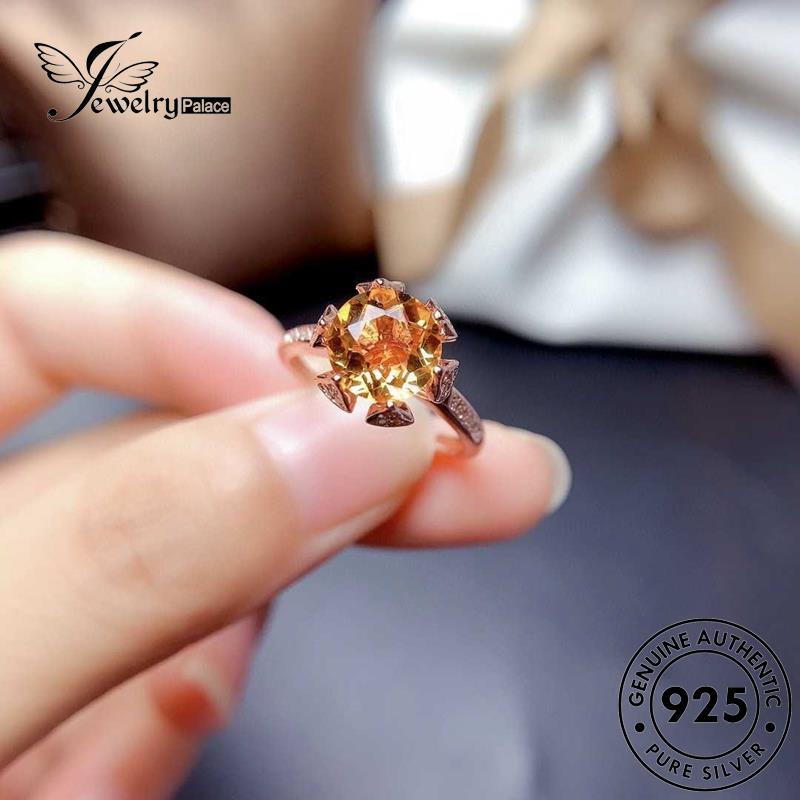 JEWELRYPALACE Perhiasan Simple Gold Wanita Sterling Asli 925 Aksesori Silver Citrine Silver Nikah korea Kawin Original Oval Murni Cincin Perak R1709