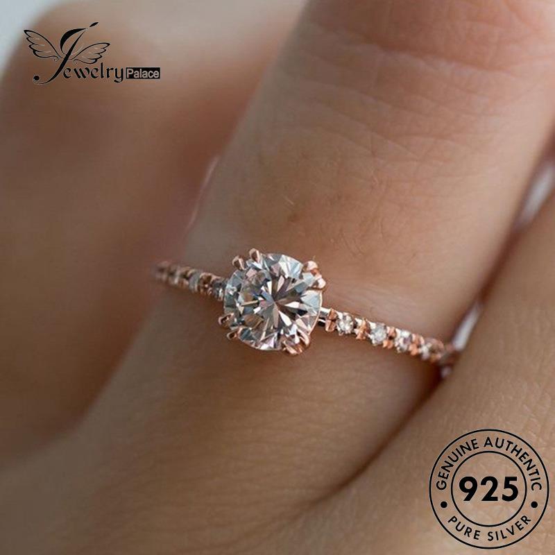 JEWELRYPALACE Gold Nikah Original Silver Cincin Fashion Kawin 925 Silver Asli Perhiasan Perak Diamond Sterling Aksesori korea Moissanite Murni Wanita Round R1722