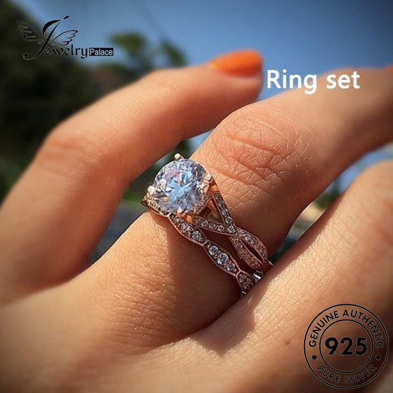 JEWELRYPALACE Couple Asli Six 925 Pasangan Claw Original Nikah Kawin Cincin Perak Sterling Diamond Classic Moissanite Aksesori Perhiasan Murni Silver Silver korea R1469