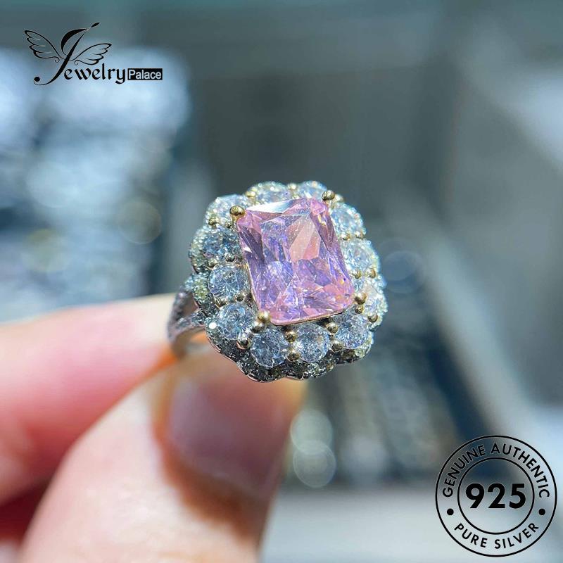 JEWELRYPALACE Silver Wanita Asli 925 Square Aksesori Cincin korea Kawin Perhiasan Silver Original Murni Pink Nikah Personality Sterling Perak Diamond Crystal R1841