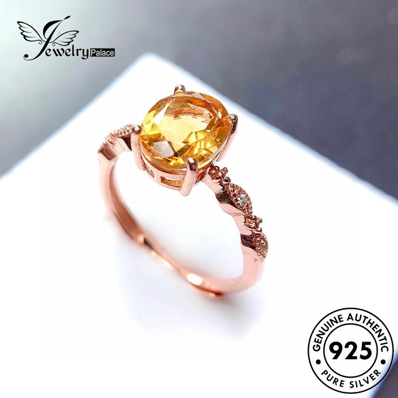 JEWELRYPALACE Aksesori korea Nikah Original Asli Citrine Silver Murni Classic Perak Silver Oval Perhiasan Sterling Gold Wanita Cincin 925 Kawin R1864