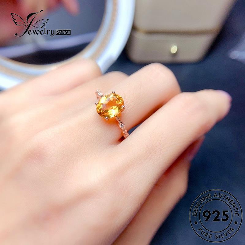 JEWELRYPALACE Aksesori korea Nikah Original Asli Citrine Silver Murni Classic Perak Silver Oval Perhiasan Sterling Gold Wanita Cincin 925 Kawin R1864