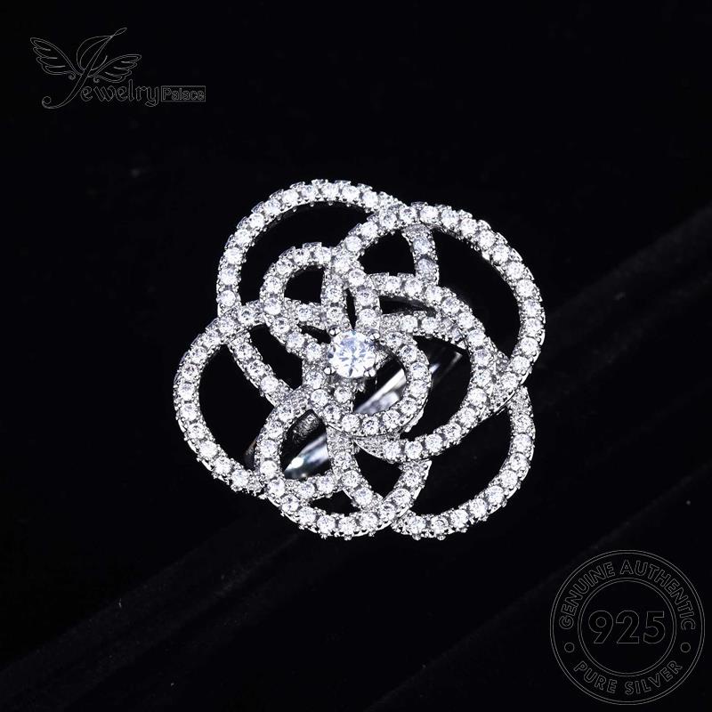 JEWELRYPALACE Perhiasan Silver Personality Cincin Aksesori Silver Perak Camellia Sterling Moissanite Original Asli Wanita Diamond Kawin Murni korea 925 Nikah R1891