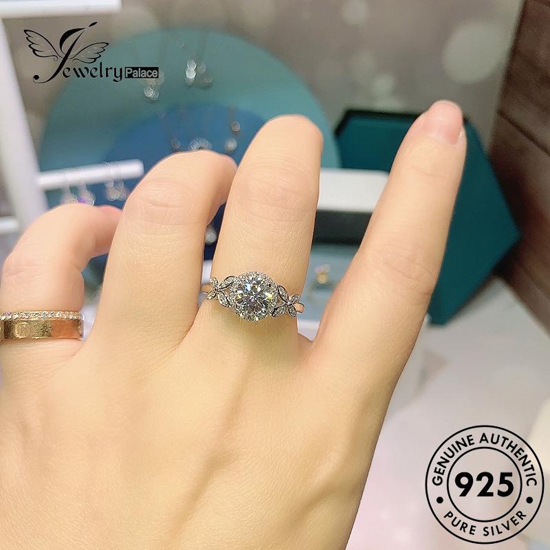 JEWELRYPALACE Asli Cincin Murni korea Kawin Nikah Wanita Moissanite Simple Sterling Perak Silver Circle 925 Diamond Perhiasan Aksesori Original Silver R1992