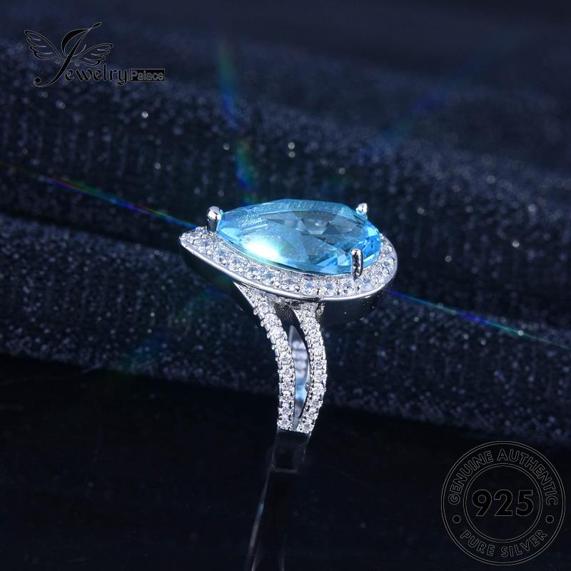 JEWELRYPALACE Aksesori Murni Wanita Asli Perak Original Cincin Kawin Shape 925 Silver korea Sterling Nikah Pear Aquamarine Perhiasan Classic Silver R2159