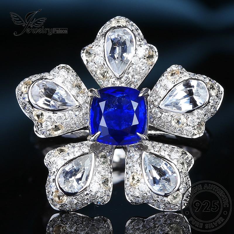 JEWELRYPALACE Wanita Silver Nikah Kawin Asli Cincin 925 Perhiasan Original Aksesori Sapphire Murni Silver Flowers Perak Retro korea Sterling R2179