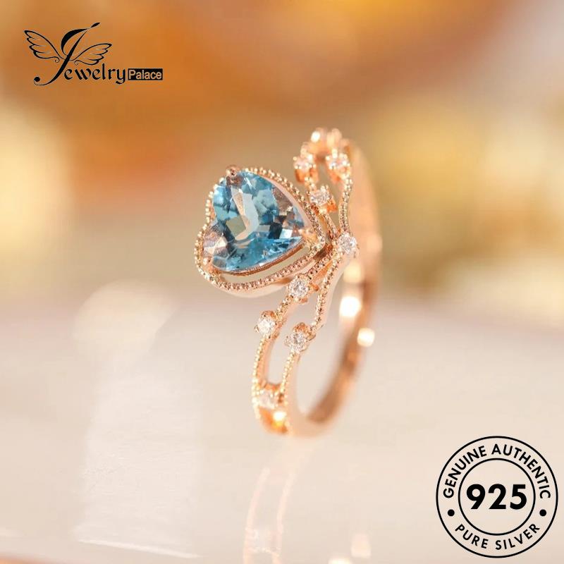 JEWELRYPALACE Gold Wanita korea Perak Sterling Murni Silver 925 Kawin Temperament Aksesori Aquamarine Perhiasan Original Love Nikah Cincin Asli Silver R2239