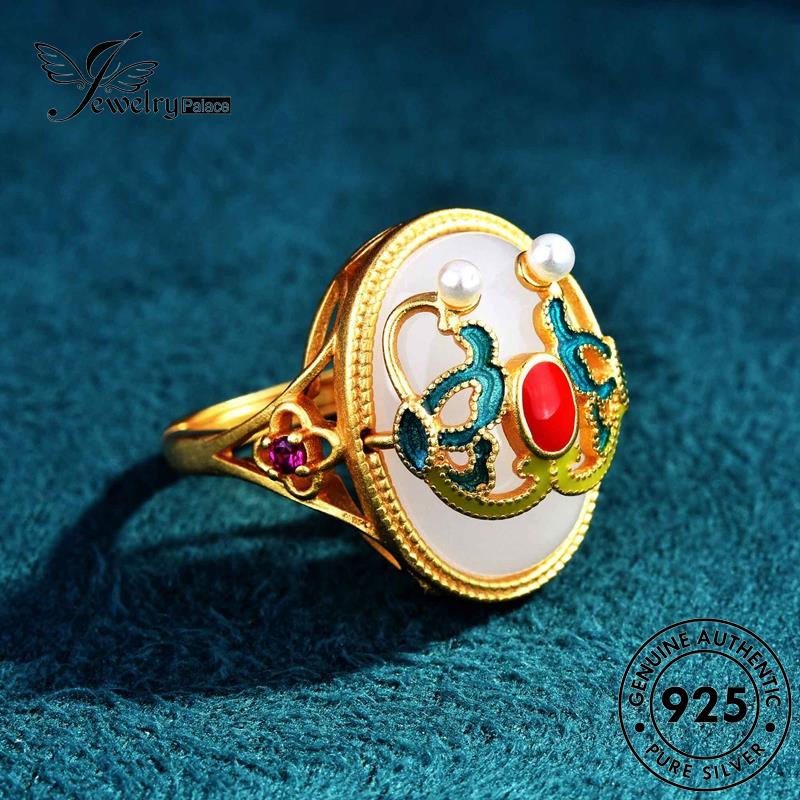 JEWELRYPALACE Original Perak Wanita Jade Vintage 925 Sterling Silver Cincin Asli korea Painting Perhiasan Aksesori Murni Kawin Silver Nikah R2214