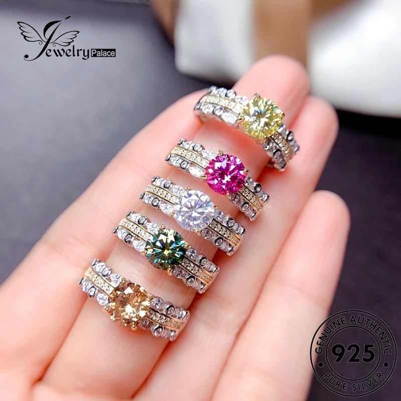 JEWELRYPALACE Original Aksesori Perak Sterling Perhiasan Diamond Kawin Pink Temperament Color 925 Wanita Murni korea Silver Crystal Cincin Silver Asli Nikah Gold R2302