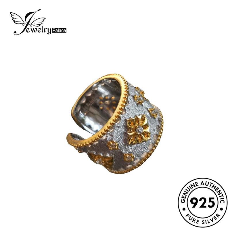 JEWELRYPALACE Asli 925 Perak Wanita korea Flower Perhiasan Yellow Nikah Temperament Kawin Pearl Aksesori Cincin Sterling Silver Original Gold Murni Silver R2299