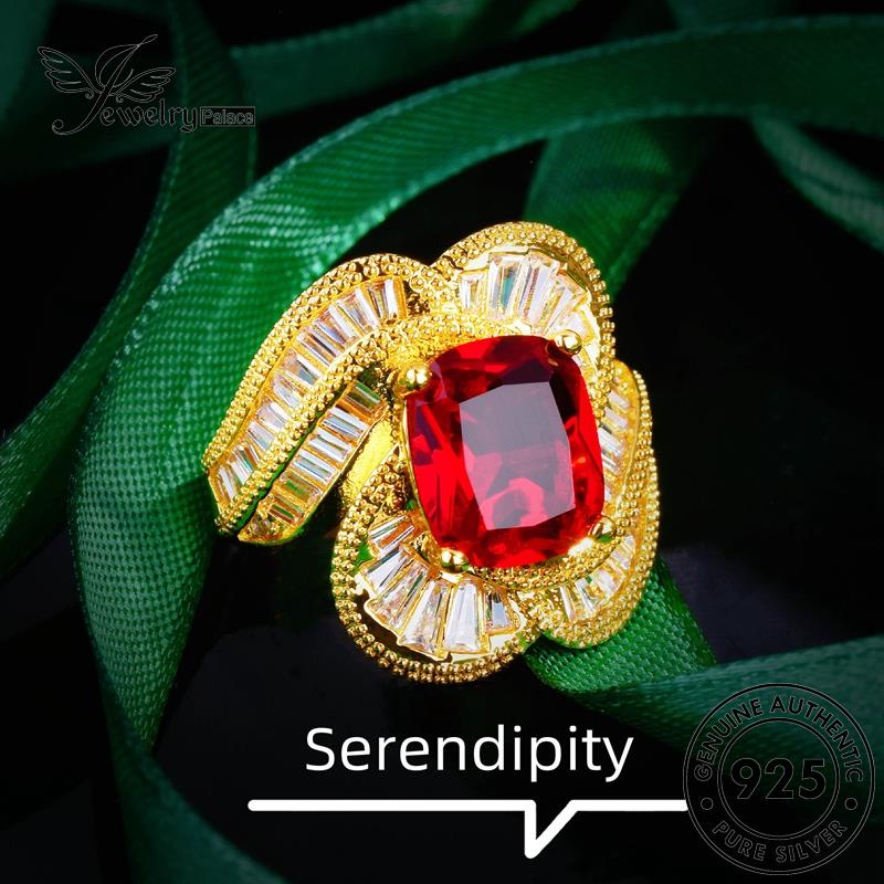 JEWELRYPALACE Gold Original Murni Wanita Lace Ruby Aksesori korea Nikah 925 Vintage Kawin Square Cincin Silver Silver Perak Asli Sterling Perhiasan R2363