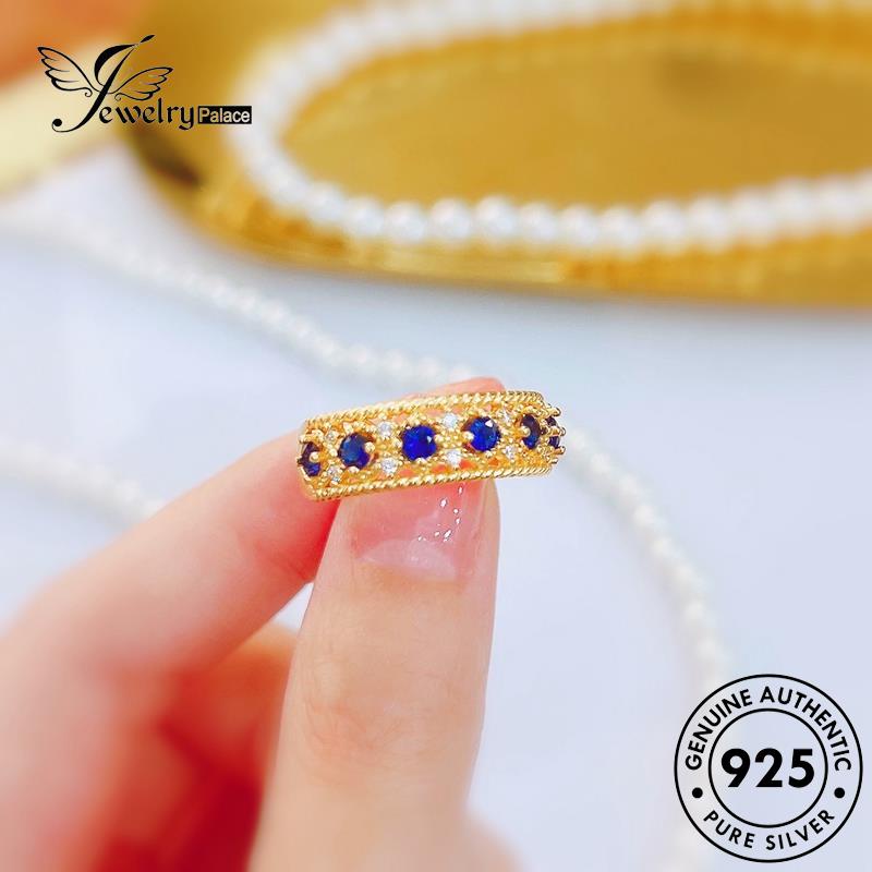 JEWELRYPALACE Sapphire Perak Kawin Wanita Style Court Nikah Silver Gold Perhiasan Original Silver Cincin Retro Aksesori Murni Sterling Asli 925 korea R2379