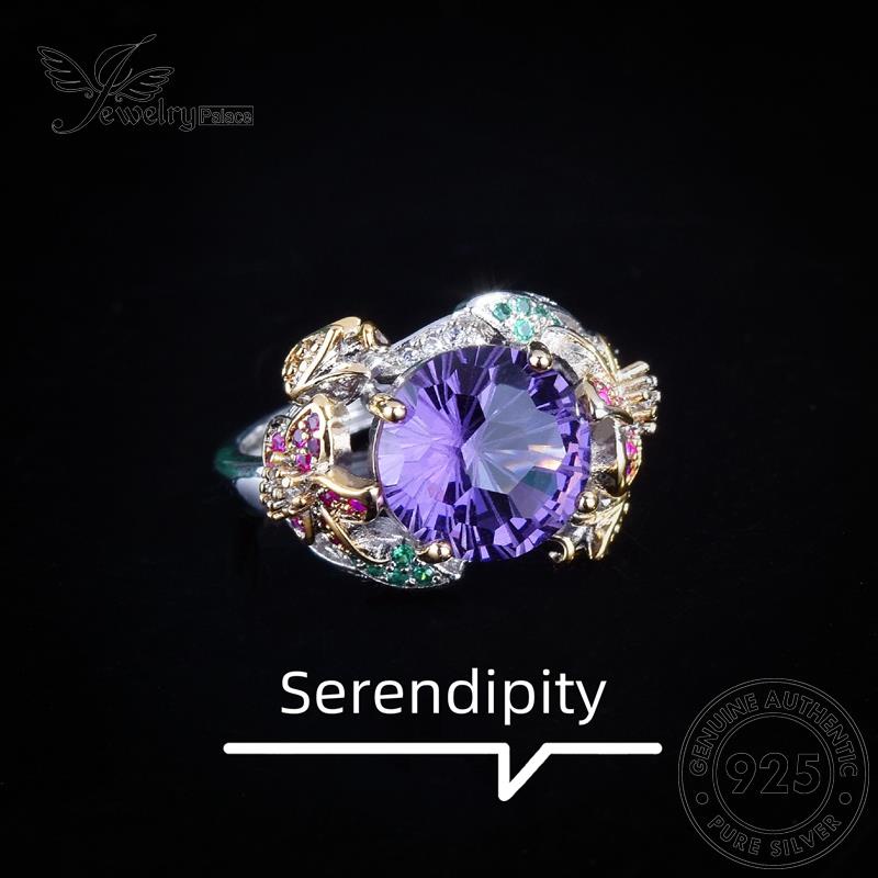 JEWELRYPALACE Nikah 925 Perak Cincin Wanita Asli Silver Sterling korea Aksesori Original Kawin Perhiasan Murni Flowers Silver Amethyst Temperament R2349