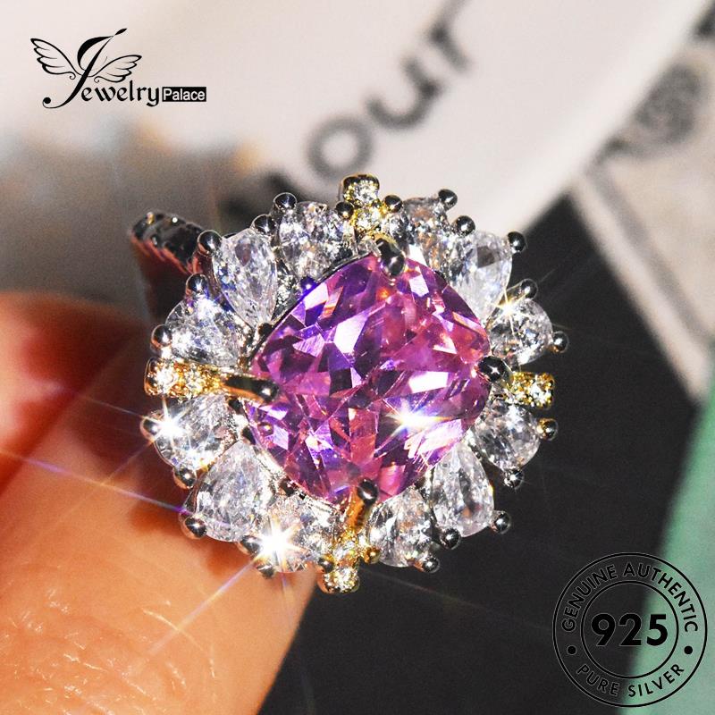 JEWELRYPALACE Diamond Oval Wanita Sterling Kawin Original Pink 925 Silver Asli Perak Aksesori Perhiasan Nikah Cincin korea Luxury Crystal Murni Silver R2442