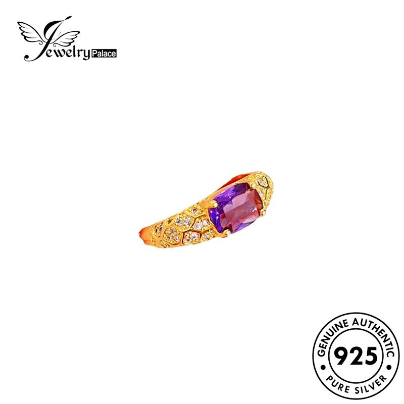 JEWELRYPALACE Kawin Silver Gold Perak Wanita Nikah Amethyst Asli Original Murni 925 Cincin Sterling Vintage korea Perhiasan Aksesori Silver R2408