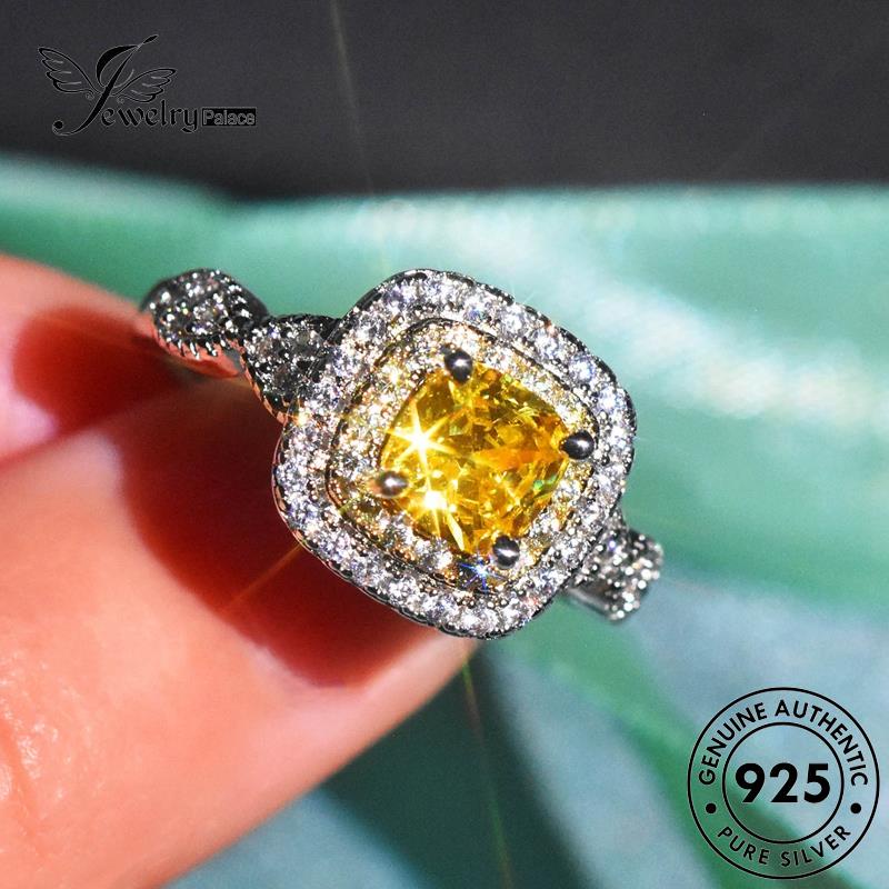 JEWELRYPALACE korea Sterling Asli Perhiasan Silver Square Nikah Wanita Aksesori 925 Citrine Original Perak Silver Murni Kawin Temperament Cincin R2483