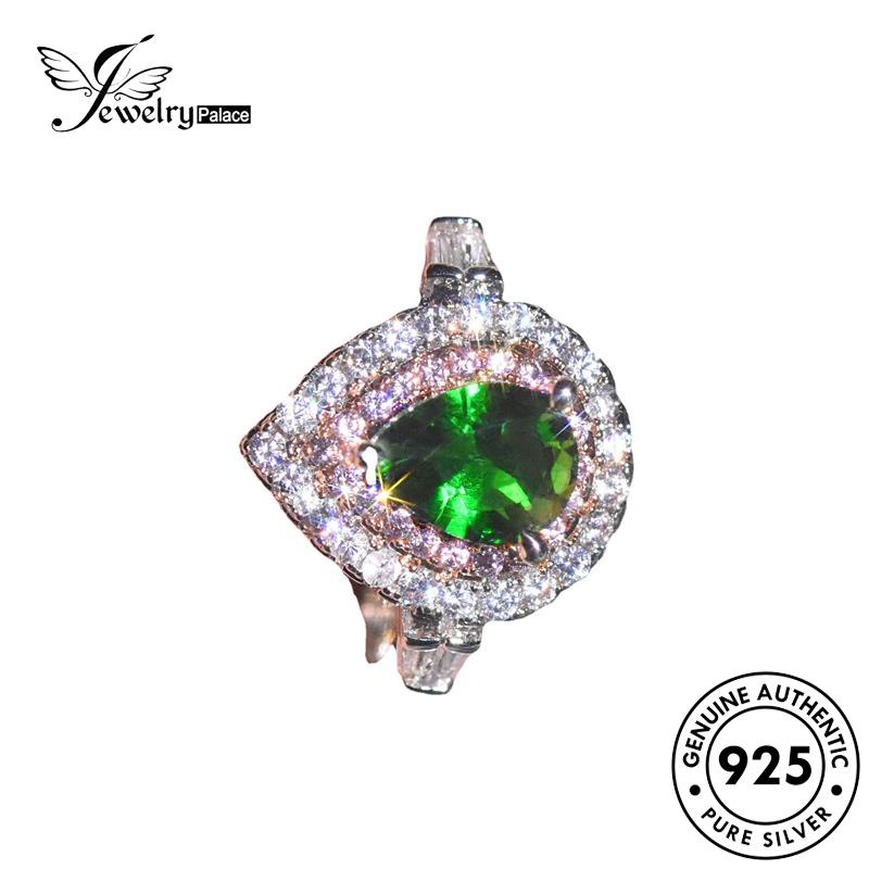 JEWELRYPALACE Original Murni Aksesori Cincin Silver Fashionable Pear Silver Wanita korea Sterling Perak Asli Nikah Emerald 925 Perhiasan Shape Kawin R2506